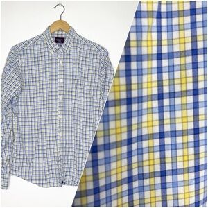 Untuckit Blue Yellow Plaid Long Sleeve Men's Shirt Size Medium